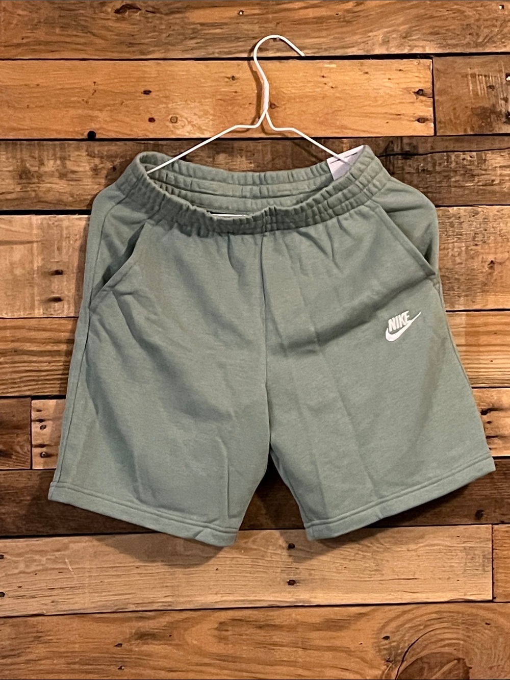 Nike Youth Sage Green Fleece Athletic Shorts with White Logo